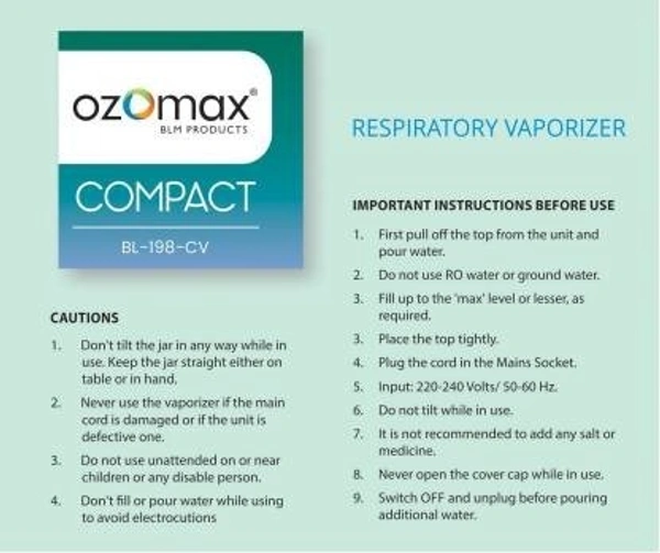 OZOMAX COMPACT RESPIPRATORY VAPORIZER