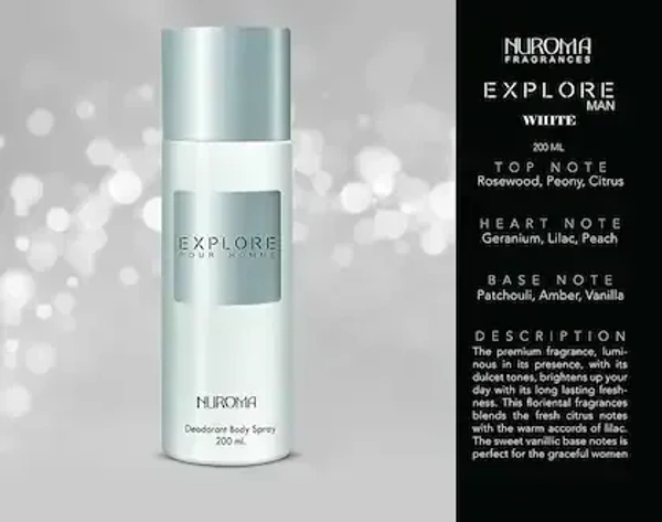 NUROMA Explore White Deodorant Spray  -  For Men (200 ml)