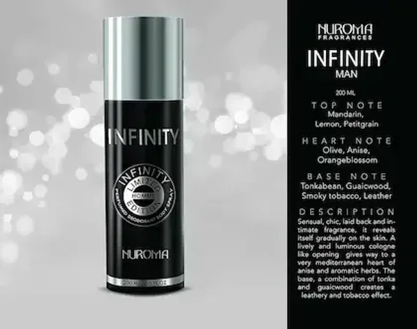 NUROMA INFINTIY POUR HOMME Deodorant Spray  -  For Men & Women (200 ml, Pack of 2)