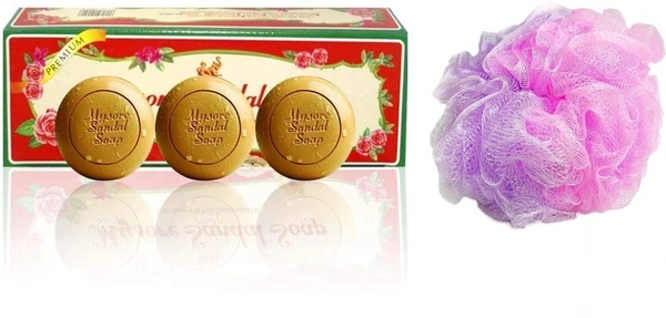 Mysore Sandal Soap Set with Long Loofah Brush (4 Items in the set)