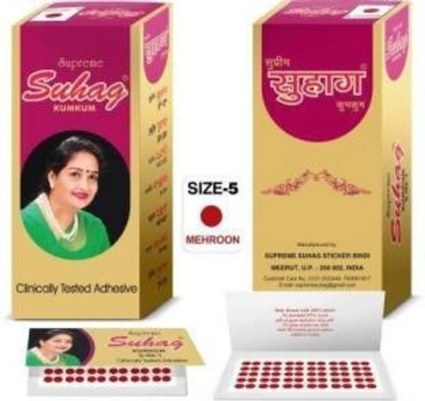 Suhag Supreme Kumkum Round Bindi Box with 15 Flaps Size 5 diameter 10mm forehead Maroon Bindis Women Maroon Bindis (Bengali Bindi ,Marathi , mulgi) - Maroon