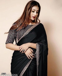 Vichitra Silk Saree - Black, Free