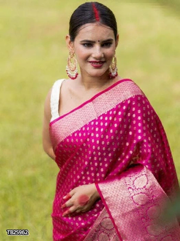 Banarasi Sarees Lichi Silk Banarasi Saree - Wild Watermelon, Free