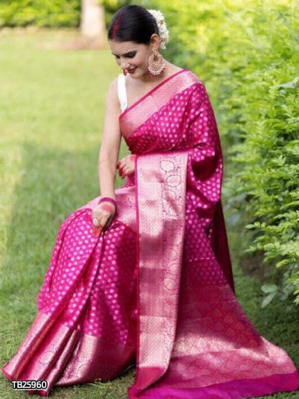 Banarasi Sarees Lichi Silk Banarasi Saree - Wild Watermelon, Free