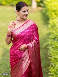 Banarasi Sarees Lichi Silk Banarasi Saree - Wild Watermelon, Free