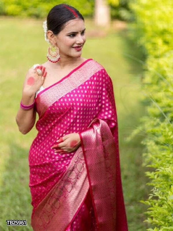 Banarasi Sarees Lichi Silk Banarasi Saree - Wild Watermelon, Free