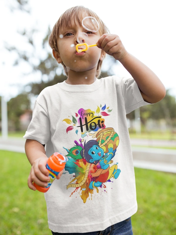 BBG Krishna Happy Holi Design Printed Holi Tshirt for  160 gsm polyester - 10-12