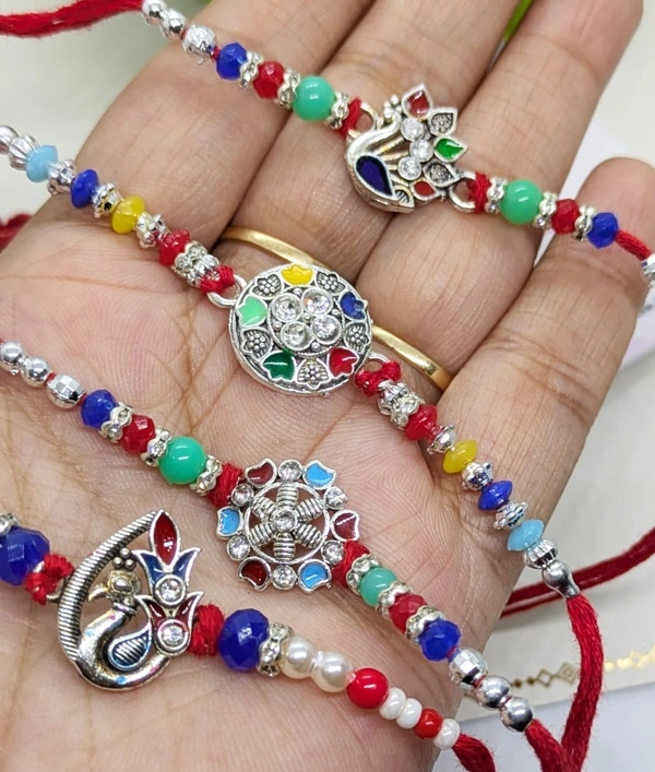 Peekalo Kids Designer Rakhi (Set of 4) + Roli Chawal Card