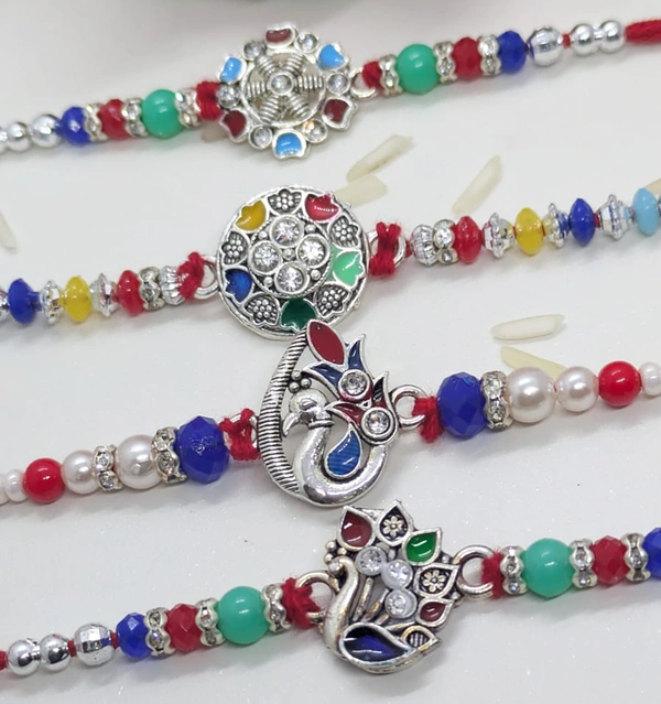 Peekalo Kids Designer Rakhi (Set of 4) + Roli Chawal Card