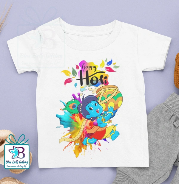 BBG Krishna Happy Holi Design Printed Holi Tshirt for  160 gsm polyester - 10-12