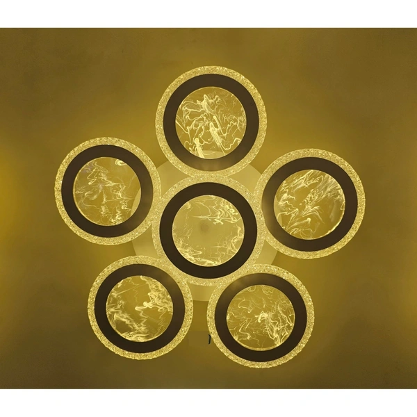 Center Circle Light Ceiling LED Chandelier Lamp for Living Room-Crystal,Brown and White