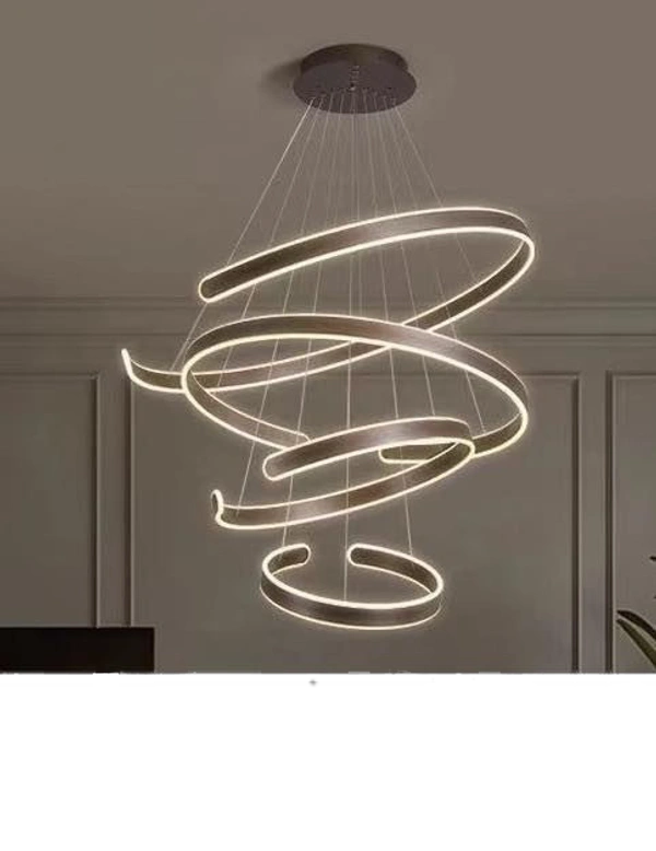 DELAMPS Modern Chandelier,5 Rings LED Chandelier, Dimmable Silver Pendant Lighting Adjustable Hanging Light Contemporary Ceiling Pendant Light for Living Room Dining Room Staircase, 3000K-6500K