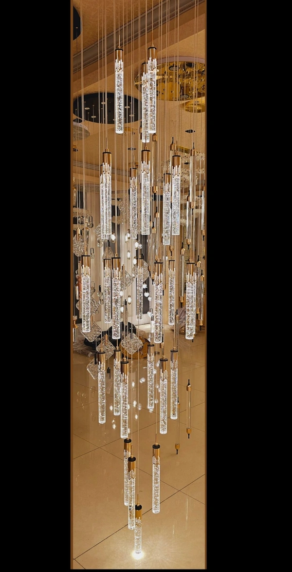 DELAMPS long Crystal Chandelier for kitchen, staircase