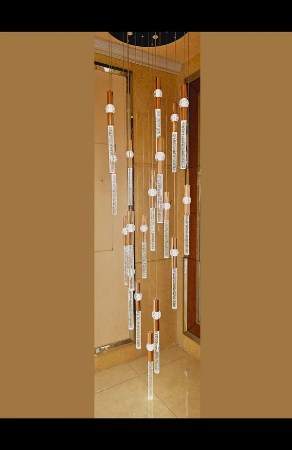 Flashing God 11feets Long Chandelier Modern 16-Light Silver Transparent Crystal with Bubble Pendant Light 