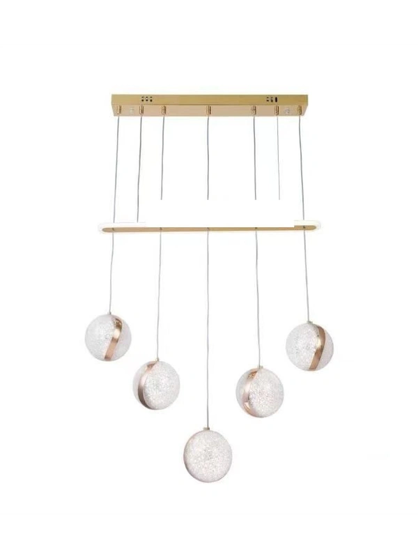   delamps Modern Bar 5 Light LED Hanging Pendant Lamp, Spherical Carved Crystal Balls, 1264lm, 3200K