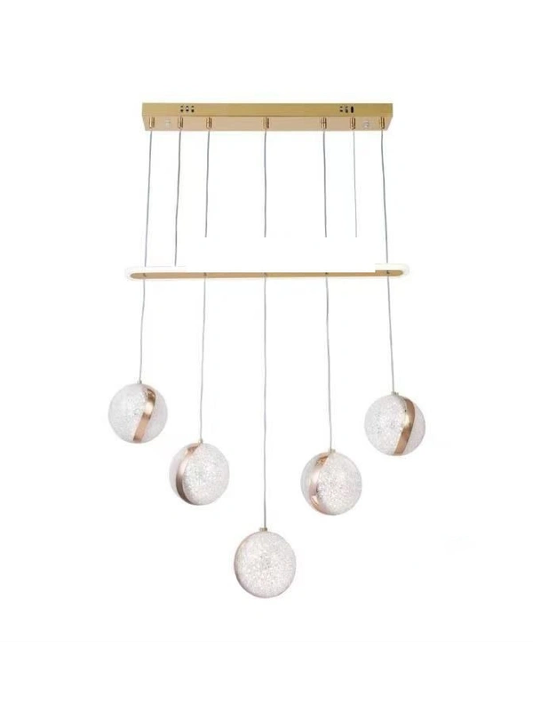  Modern Bar 5 Light LED Hanging Pendant Lamp, Spherical Carved Crystal Balls, 1264lm, 3200K