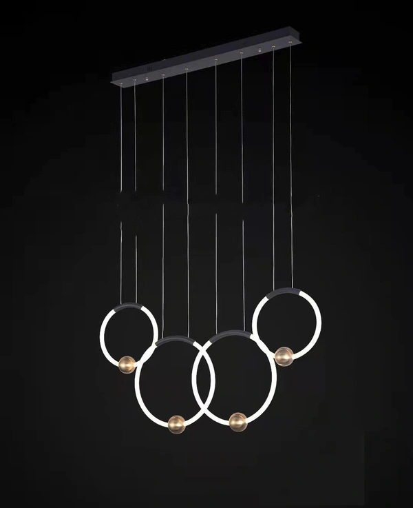 LED Pendant Light Dining Room Golden Ring Contemporary Chandelier Stair Attic Living Room Indoor Hanging Lights Ceiling Lights Circle Decoration Height Adjustable,Warm light 3000k,4 ring
