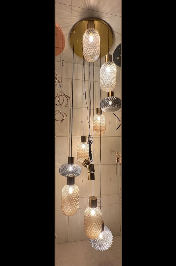 LED Chandeliers, Delicate Decorative Pattern Glass Ceiling Pendant Lighting Adjustable MI-NI Pendant Light Compatible with Kitchen Island Dining Room Living Room Bedroom Bar Original Design