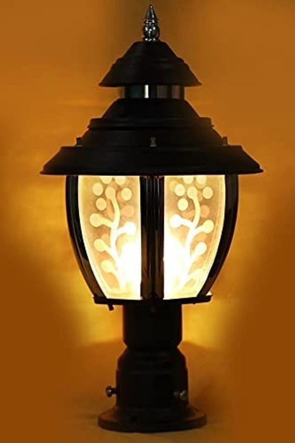 DELAMPS Decorative Metal Curve Glass Gate Pole Light Fog Bright Lighting Pole Mount Lamp Exterior Fixtures for Your Entrance Gate Light, Water Resistant Light Pack of 1