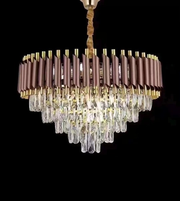 Delamps Elegant Brown Frame & Black Crystal Chandeliers Ceiling Pendant Light - Stylish Illumination for Your Space