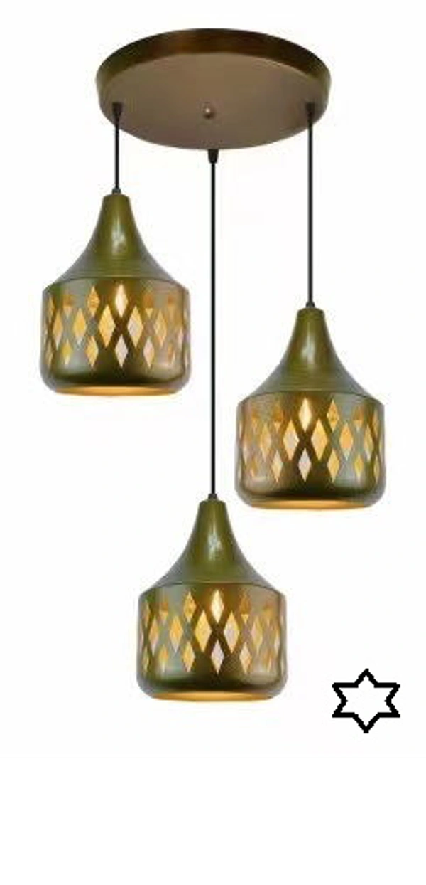 DELAMPS Led 3 Lights Black Finish Metal Shade Hanging Pendant Ceiling Lamp Fixture Gold (3 lights bulb included)White,Warm White & Natural White pack of 1 Pendants Ceiling Lamp  (Multicolor)