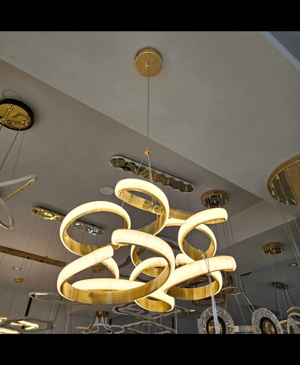 Modern 5 Rings LED Chandelier Dimmable LED Pendant Light with Remote Control Hanging Ceiling Light Fixture for Foyer Staircase Living Room Silver