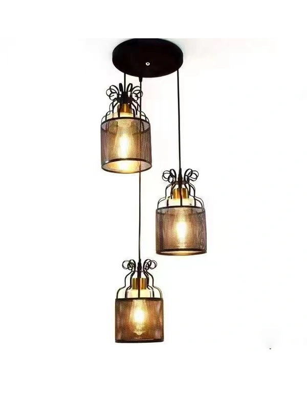  3-Light Pendant Black & WHITE Metal JALI Retro LOOK Adjustable Lighting  Pendants Ceiling Lamp  (Black)