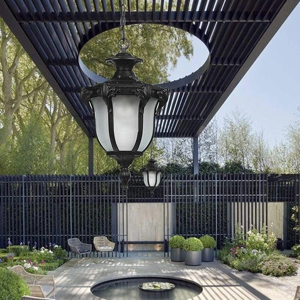 DELAMPS American Outdoor Waterproof Chandelier European Garden Corridor Grape Frame Pavilion Hanging Light Rustic Victorian E27 Exterior Waterproof Ceiling Pendant Light Adjustable Suspension 