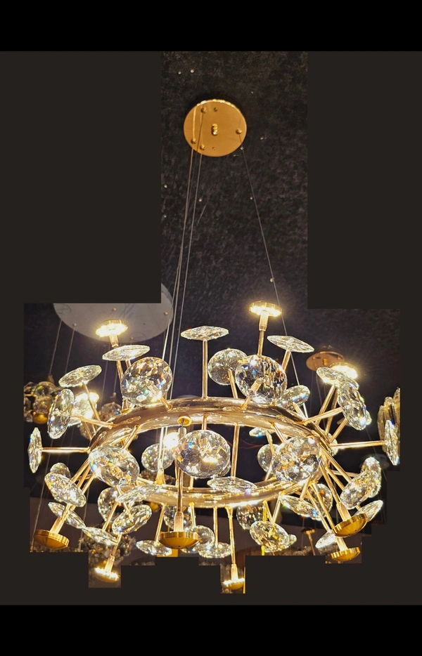 Crystal Gold Chandelier Modern Semi Flush Mount Ceiling Hanging Pendant Fixture Lamp for Dining Room Kitchen Bedroom Hallway
