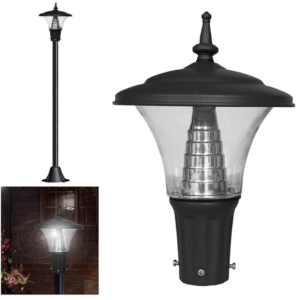 DELAMPS 15 Watt LED Pole Lights for Garden/Outdoor Waterproof Aluminum Body with PVC Glass Post Light (1 Pc, Black)