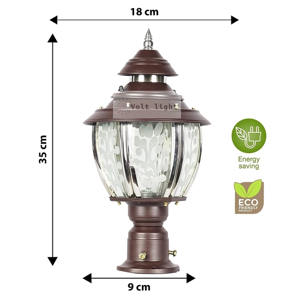 DELAMPS Decorative Metal Curve Glass Gate Pole Light Fog Bright Lighting Pole Mount Lamp Exterior Fixtures for Your Entrance Gate Light, Water Resistant Light Pack of 1