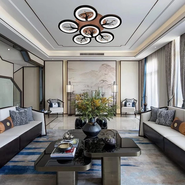 Center Circle Light Ceiling LED Chandelier Lamp for Living Room-Crystal,Brown and White