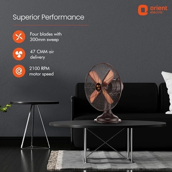 Orient Electric RETRO T16RUBBED BRONZE 400 mm 4 Blade Table Fan  (Rubbed Bronze, Pack of 1) - 400mm, Rubbed Bronze