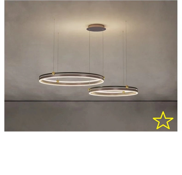 DELAMPS Chandeliers Light fixtures Creative Ring Chandeliers, Modern 72W LED Pendant Light, 23.6in + 15.7in Metal Round Hanging Lights with Acrylic Decorative