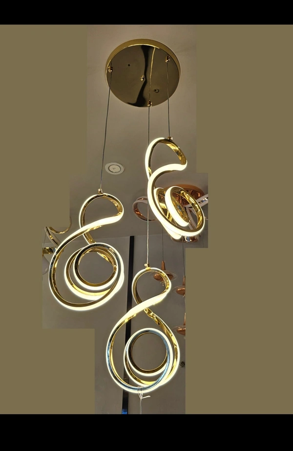 delamps LED Golden 3 Light music curl shape Rings Pendant Chandelier Light