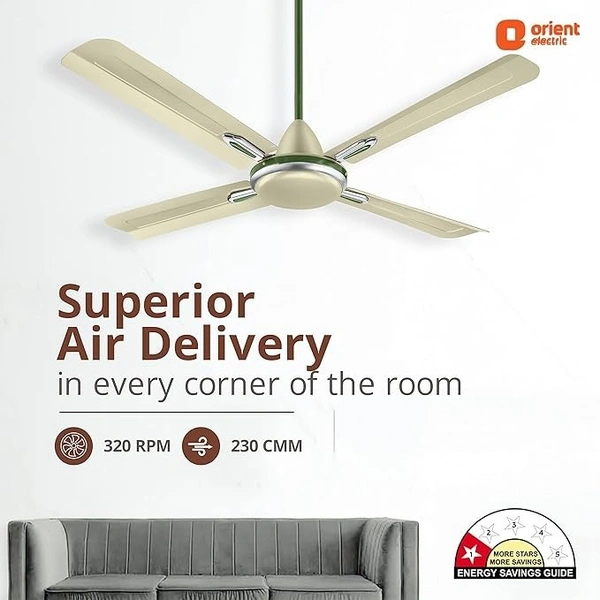Orient Electric Quadro Ornamental 1200mm | 4 Blade, Premium BEE Star Rated Ceiling Fan  - 1200 mm, Oyester Sea Green