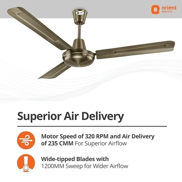 Orient Electric 1200mm Quasar Electroplated Decorative Ceiling Fan  - 1200 mm, Brushed Brass