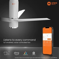 Orient Electric 1200 mm Aeroslim BLDC Ceiling Fan with Underlight, IoT & Remote | Smart Ceiling Fan works with Alexa & Google Home | BEE 5-star Rated Fan | 3-year warranty by Orient | Marble White - 1200 mm, Marble white