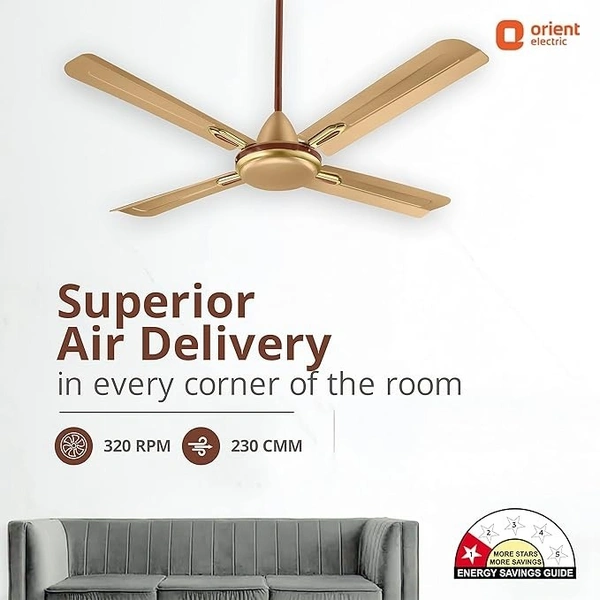 Orient Electric Quadro Ornamental 1200mm | 4 Blade, Premium BEE Star Rated Ceiling Fan  - 1200 mm, Golden Chocolate