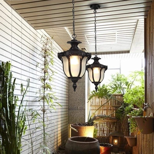 DELAMPS American Outdoor Waterproof Chandelier European Garden Corridor Grape Frame Pavilion Hanging Light Rustic Victorian E27 Exterior Waterproof Ceiling Pendant Light Adjustable Suspension 