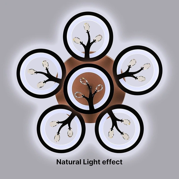 Center Circle Light Ceiling LED Chandelier Lamp for Living Room-Crystal,Brown and White