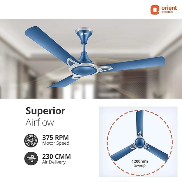Orient Electric Kiara Shine 1200mm High Speed Ceiling Fan - 1200 mm, Azure blue