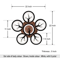 Center Circle Light Ceiling LED Chandelier Lamp for Living Room-Crystal,Brown and White