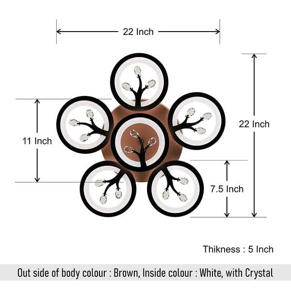 Center Circle Light Ceiling LED Chandelier Lamp for Living Room-Crystal,Brown and White