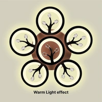 Center Circle Light Ceiling LED Chandelier Lamp for Living Room-Crystal,Brown and White