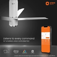 Orient Electric 1200mm Aeroslim Noiseless Energy Efficient BLDC Motor Smart Ceiling Fan with IoT, Remote & Under light (White, Pack of 1) - 1200 mm, white