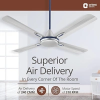 Orient Electric Quadro Ornamental 1200mm | 4 Blade, Premium BEE Star Rated Ceiling Fan  - 1200 mm, Silver Blue