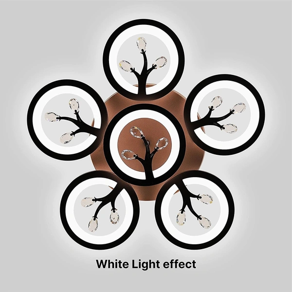 Center Circle Light Ceiling LED Chandelier Lamp for Living Room-Crystal,Brown and White