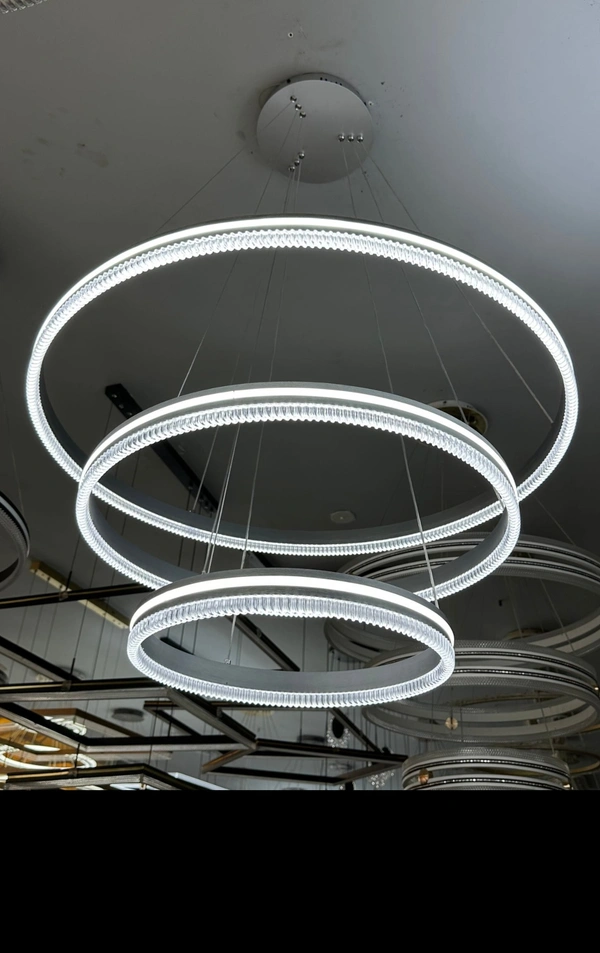DELAMPS Chandelier for Living Room Ceiling Light 10 Inch 14 Inch 18 Inch Three Ring x H Adjustable up to 35" Warm White K9-3ring-Acorna Chandelier Ceiling Lamp  (Yellow)