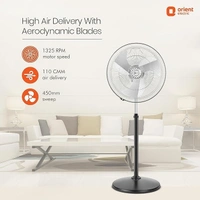 Orient Electric Tornado-II 450mm 450 mm Anti Dust 3 Blade Pedestal Fan - 450mm, Chrome